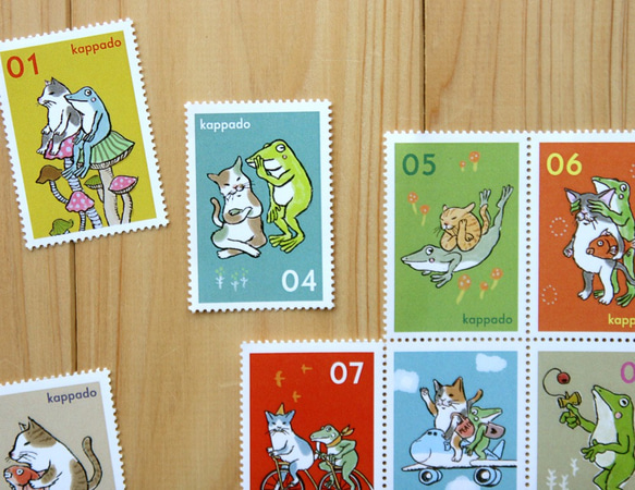 貓和青蛙字母套裝+郵票風格貼紙 第2張的照片