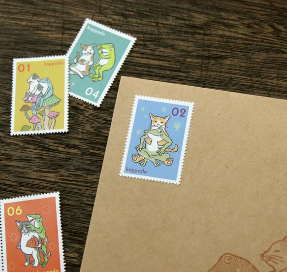 貓和青蛙字母套裝+郵票風格貼紙 第3張的照片
