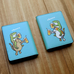 名刺・カードケース　猫とカエルが乾杯（ターコイズ） 2枚目の画像
