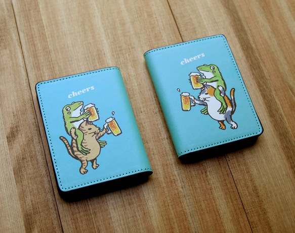 名刺・カードケース　猫とカエルが乾杯（ターコイズ） 2枚目の画像