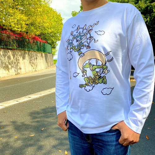 ロングTシャツ「風神雷神」（ホワイト）男女兼用【受注生産】 T