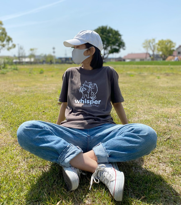 猫とカエルのTシャツ（チャコール）【M】男女兼用 1枚目の画像