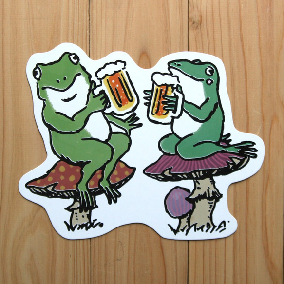 変形ポストカード（ダイカット）カエルがビールで乾杯　 5枚目の画像