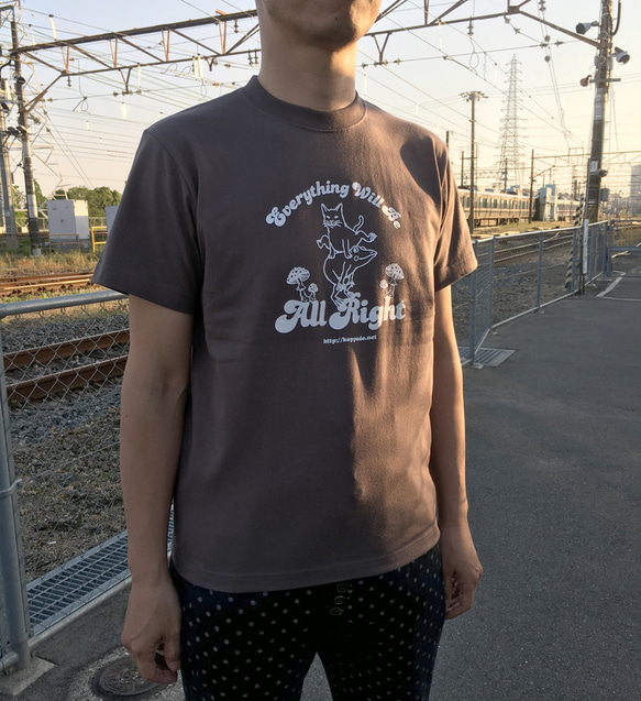 猫とカエルのTシャツ（チャコールグレー）【S】男女兼用 2枚目の画像