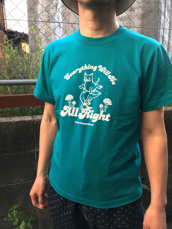 猫とカエルのTシャツ（アップルグリーン）【S】男女兼用 3枚目の画像