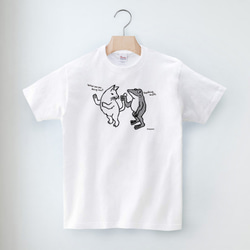 猫とカエルのTシャツ「しっぽ」（ホワイト）男女兼用【受注生産】 4枚目の画像