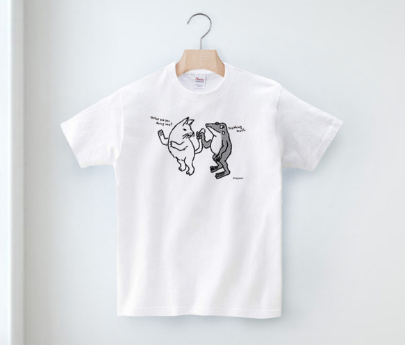 猫とカエルのTシャツ「しっぽ」（ホワイト）男女兼用【受注生産】 4枚目の画像