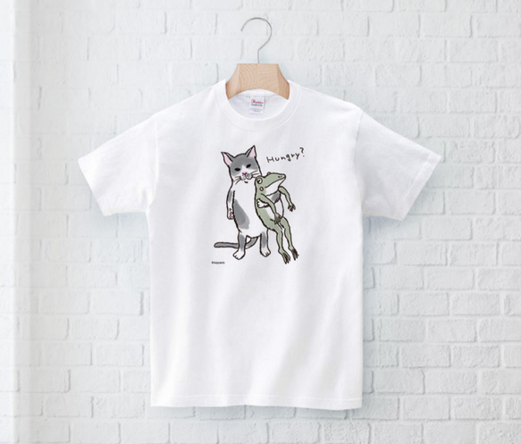 貓和青蛙T卹“中吉？”（白色）中性[按訂單生產，免費送貨] 第3張的照片