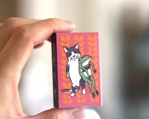 猫とカエルのマッチ箱付箋（ふせん） 3枚目の画像