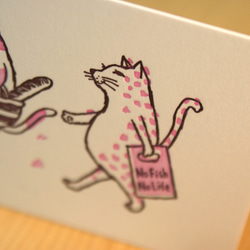 活版グリーティングカード　猫が買い物（ピンク）2枚セット 3枚目の画像