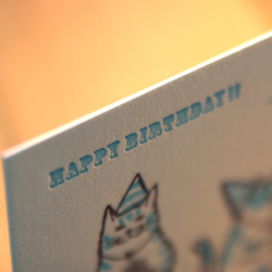 活版グリーティングカード　猫がハッピーバースディ（ブルー）2枚セット 4枚目の画像
