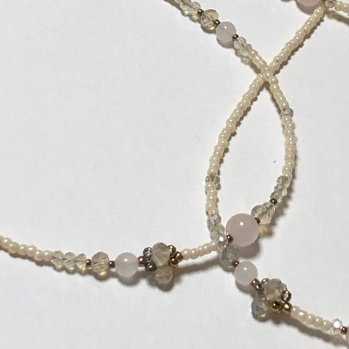 上品に可愛い♡ローズクォーツ×アイボリー 【グラスコード