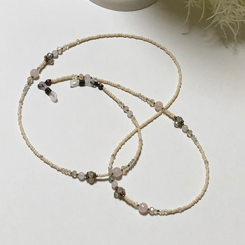 ♪❤️ チューリップ　天然石　ローズクォーツ　マスクチェーン　メガネチェーン メガネチェーン マスクストラップ メガネストラップ マスク チェーン