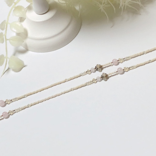 上品に可愛い♡ローズクォーツ×アイボリー 【グラスコード／メガネ