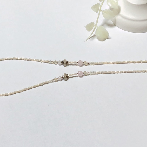 ♪❤️ チューリップ　天然石　ローズクォーツ　マスクチェーン　メガネチェーン ♪❤️ チューリップ天然石ローズクォーツマスクチェーンメガネ