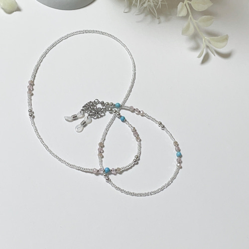 ☆379❤️ ターコイズ　クローバー　シルバー　マスクチェーン　メガネチェーン ☆379❤️ ターコイズクローバーシルバーマスクチェーンメガネ