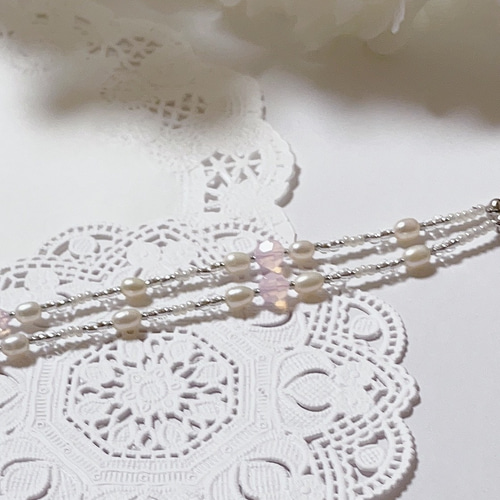 淡水パール × **ローズウォーターオパール **/柔らかに上品♡【グラス