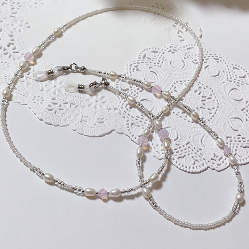 淡水パール × **ローズウォーターオパール **/柔らかに上品♡【グラス