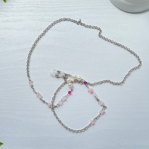 ローズクォーツ 細石×パール【メガネチェーン/マスクチェーン】 その他