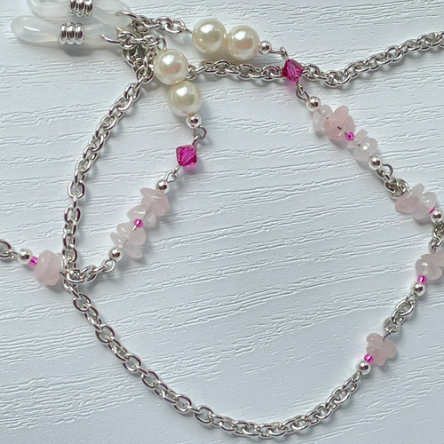 ローズクォーツ 細石×パール【メガネチェーン/マスクチェーン】 その他
