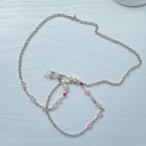 ローズクォーツ 細石×パール【メガネチェーン/マスクチェーン】 その他