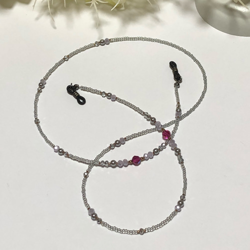 ピンク珊瑚＆水晶/ピンクコーラル4mm玉 眼鏡チェーン グラスコード