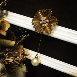 Tentez Bijoiterieアンティークの宝石店ルー空の金属メッシュの花誇張真珠のイヤリング 4枚目の画像