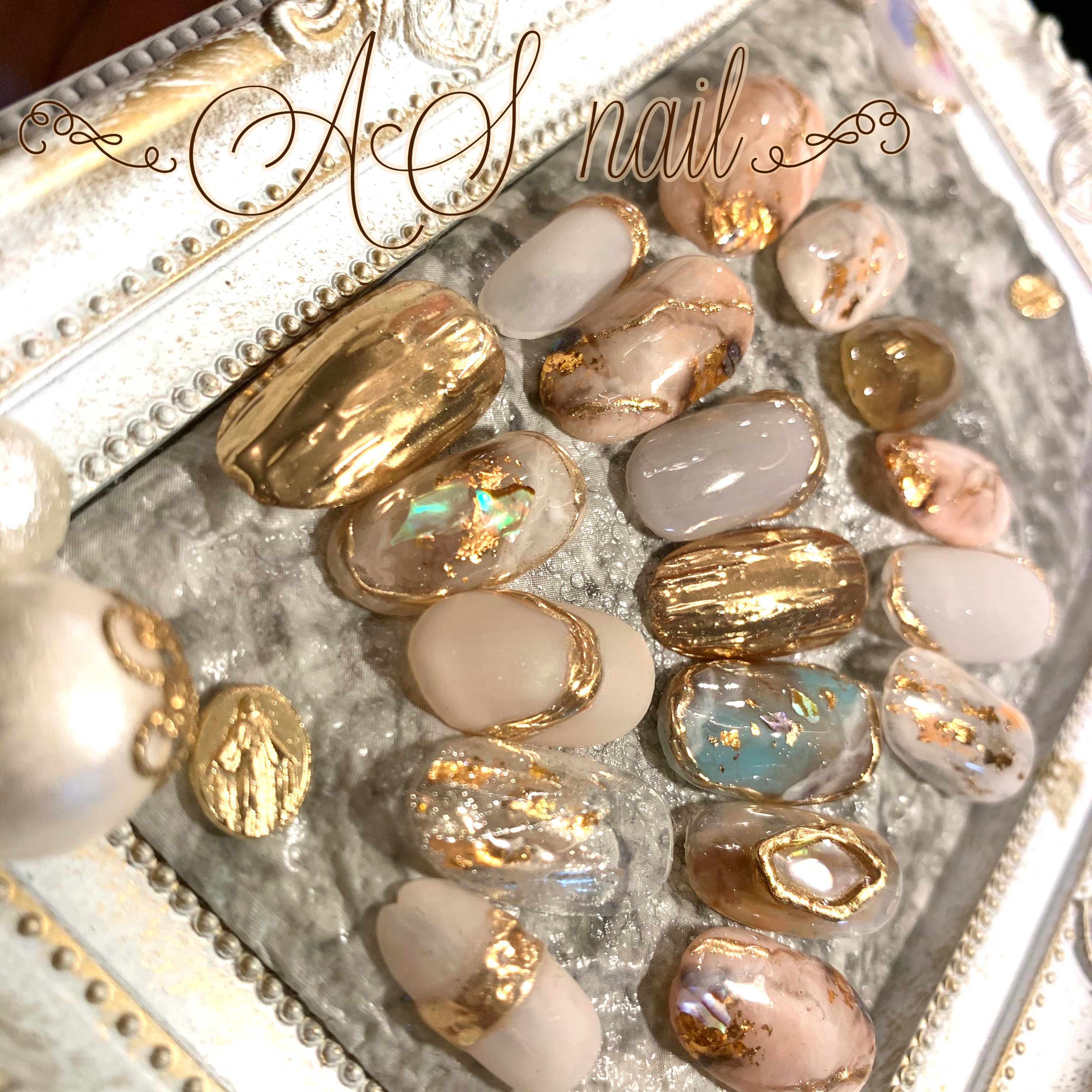 天然石ネイル　ハワジュネイル　ハワイアンジュエリー