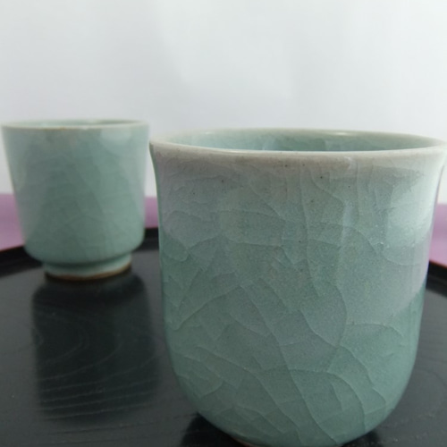 漢青陶窯 金福漢 作 高麗青磁茶碗（共箱） 漢青陶窯 金福漢