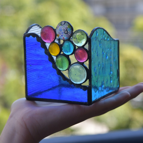 ステンドグラス ガラスの玉が可愛い小物入れ その他インテリア雑貨