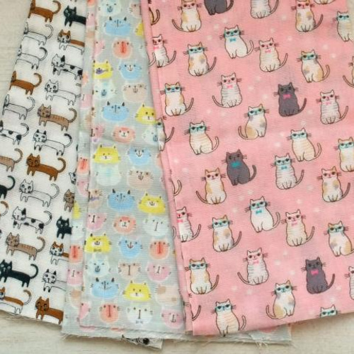 Wガーゼ*生地はぎれセット猫柄 いろいろにゃんこ/猫顔/めがね猫 生地 