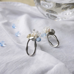 淡水珍珠與水晶的透明風格耳環 第1張的照片