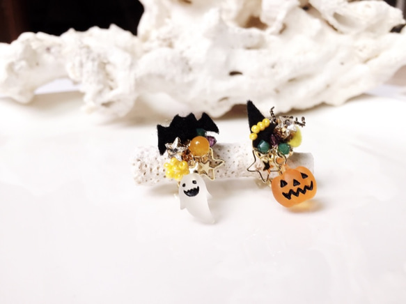 ≪再販≫☆受注製作☆ハロウィン イヤリング(パンプキン&おばけ)☆.。.:*・ 1枚目の画像