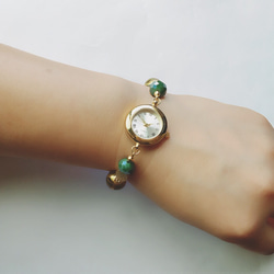 ≪再販≫☆受注製作☆-green-ガラスビーズ・ゴールドパーツの腕時計☆.。.:* 3枚目の画像