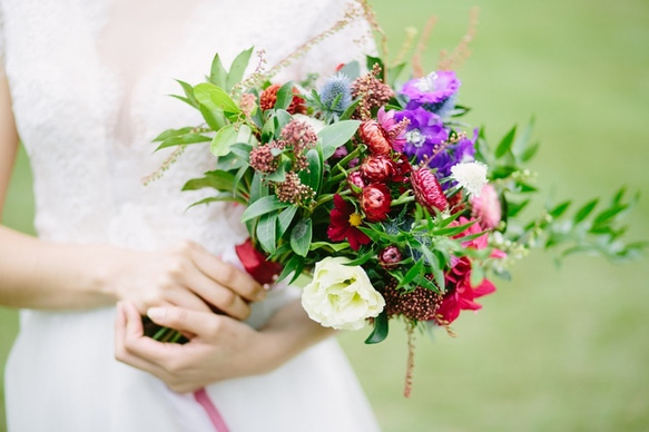 KL玻利維亞婚禮捧花～wedding  purple red bouquets 自然莖捧花 第4張的照片