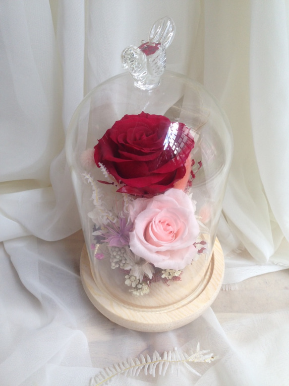 【 母親節 creema無齡少女心】小鳥瓶中花～永生花玻璃盅 不凋花 母親節 美女與野獸 康乃馨 玫瑰 生日禮物 第3張的照片