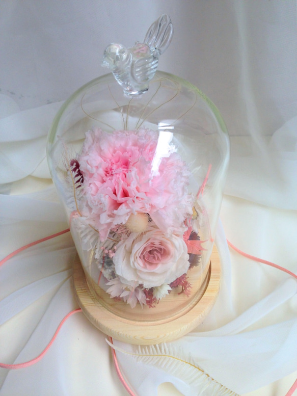 【 母親節 creema無齡少女心】小鳥瓶中花～永生花玻璃盅 不凋花 母親節 美女與野獸 康乃馨 玫瑰 生日禮物 第5張的照片