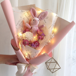 乾燥した花の綿毛の淡いピンクのウサギロマンチックなバレンタインデーの誕生日の贈り物| [韓国]バレンタインデーはスターウサギの花 3枚目の画像