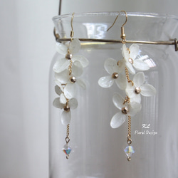 花耳環「朵朵」 繡球花耳針 垂墜耳環 乾燥花 不凋花 真花珠寶飾品 第2張的照片