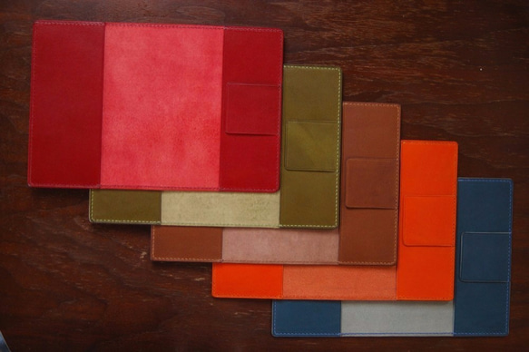 手縫いの文庫用ブックカバー（革色：オレンジ）【受注制作】【送料込み】 4枚目の画像