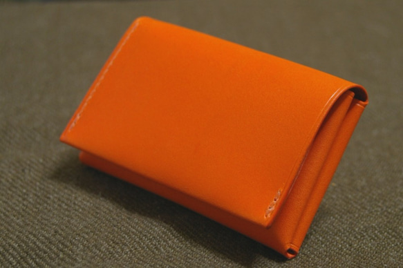 一枚革の名刺入れ・カードケース（革色：オレンジ）【受注制作】【送料込み】 3枚目の画像