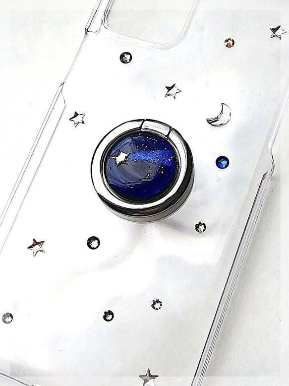 流れ星のスマホリング付き　SWAROVSKI ケース　全機種対応　 2枚目の画像