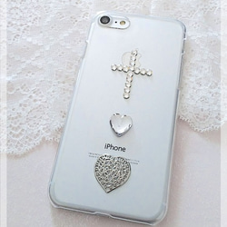 SWAROVSKI cross heart 全機種対応　スマホケース 1枚目の画像