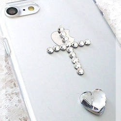 SWAROVSKI cross heart 全機種対応　スマホケース 2枚目の画像