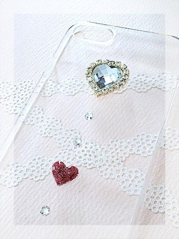 赤いHEARTとSWAROVSKI　の全機種対応　スマホケース 2枚目の画像