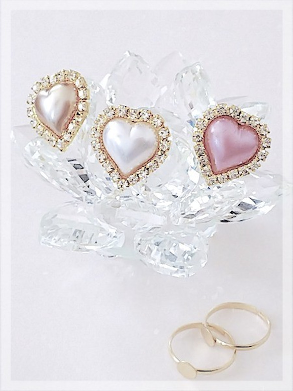 ３color pearl heart ring 2枚目の画像