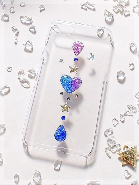 星と月のSWAROVSKI　全機種対応　スマホケース 1枚目の画像