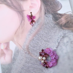 Spring Dream 紫藤 Demiparure 胸針&amp;耳環/穿孔套裝 *紫藤花花環優雅精緻紫色 第2張的照片