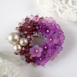 Spring Dream 紫藤 Demiparure 胸針&amp;耳環/穿孔套裝 *紫藤花花環優雅精緻紫色 第3張的照片