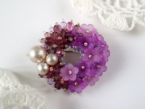 Spring Dream 紫藤 Demiparure 胸針&amp;耳環/穿孔套裝 *紫藤花花環優雅精緻紫色 第3張的照片